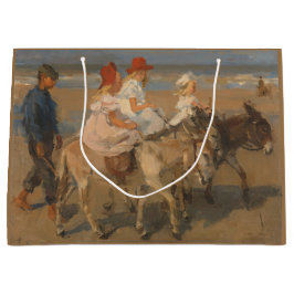 女の子の乗馬ロバのビーチ ラージペーパーバッグ