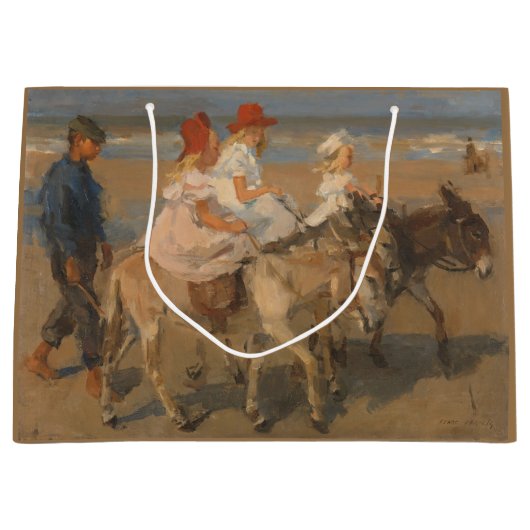 女の子の乗馬ロバのビーチ ラージペーパーバッグ (正面)