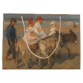 女の子の乗馬ロバのビーチ ラージペーパーバッグ (裏面)