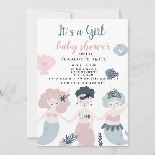 『女の子の人魚のひいさまの赤ん坊のシャワー』 招待状 (正面)