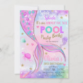 女の子の人魚の水色と金ゴールド誕生日招待状。 招待状 (正面)