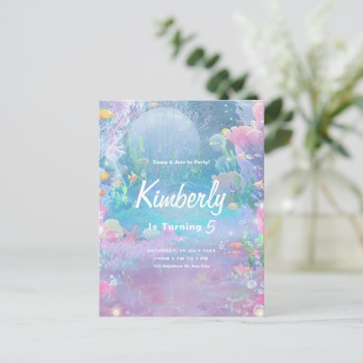 女の子の人魚の海の下の誕生日パーティー, 女の子のパーティー ポストカード (スタンド正面)