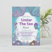 女の子の人魚の誕生日パーティーの招待 招待状 (スタンド正面)