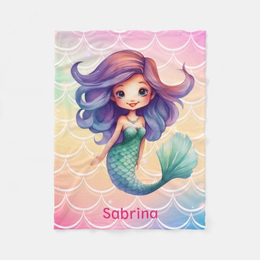女の子の人魚 フリースブランケット (正面)