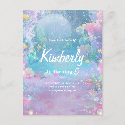 女の子の人魚 海の下の誕生日パーティー, 女の子のパーティー ポストカード (正面)