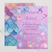 女の子の人魚 海をテーマにしたパーティーのデジタル招待状 招待状 (正面/裏面)