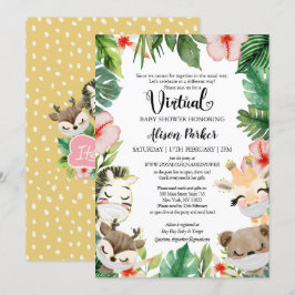 女の子の仮想ベビーシャワー | サファリの友達 招待状