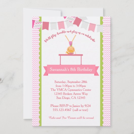 女の子の体操の誕生日の招待状 招待状 (正面)