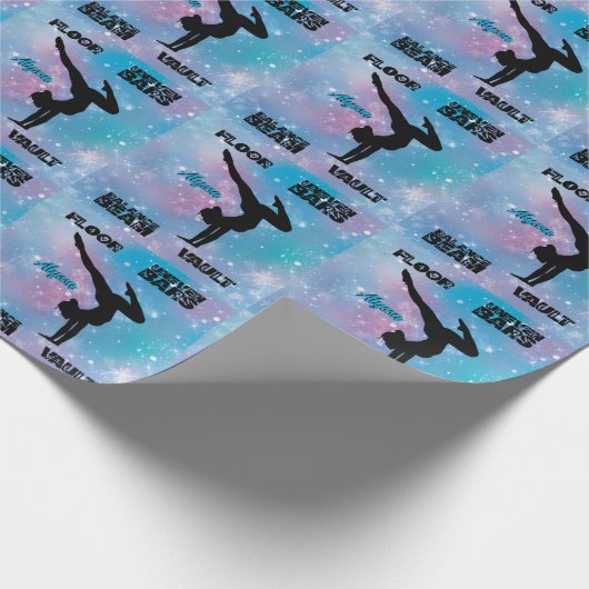 女の子の体操フロア、バー、ビーム、ボールトパステル ラッピングペーパー (角)