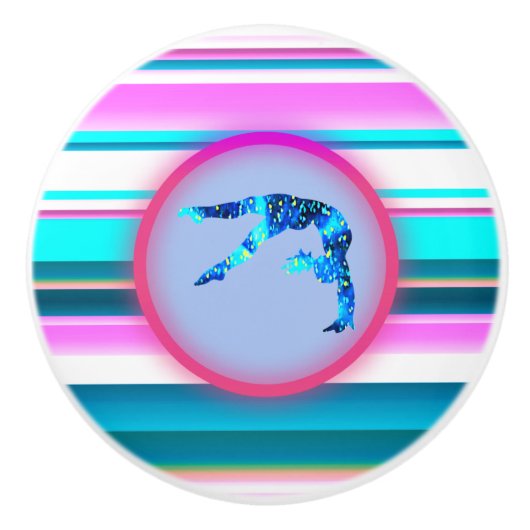 女の子の体操、パワータンブル、ハンドスプリング セラミックノブ (正面)