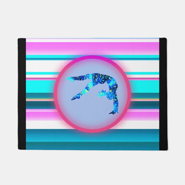 女の子の体操、パワータンブル、ハンドスプリング ドアマット (正面)