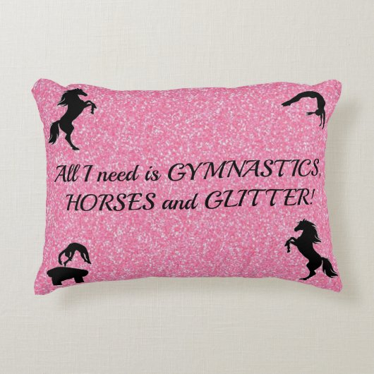 女の子の体操、馬、グリッター パーソナライズされた アクセントクッション (正面)