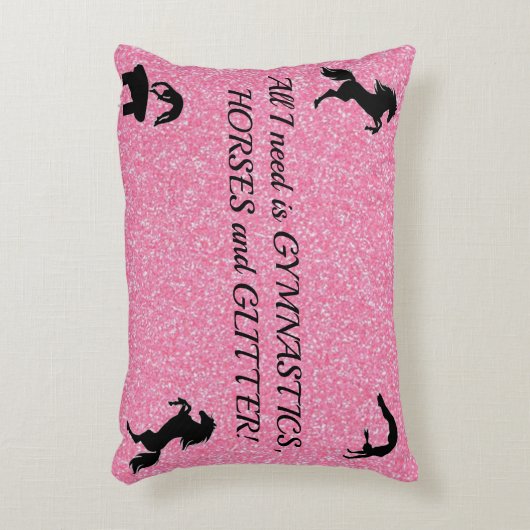 女の子の体操、馬、グリッター パーソナライズされた アクセントクッション (正面(垂直))