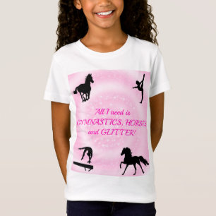 女の子の体操、馬、グリッターTシャツ Tシャツ