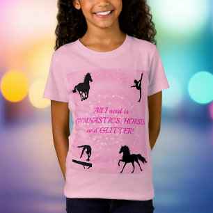 女の子の体操、馬、グリッターTシャツ Tシャツ