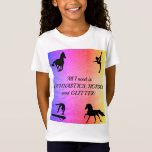 女の子の体操、馬、グリッターTシャツ Tシャツ