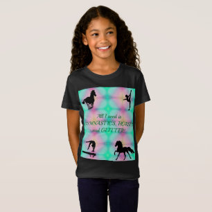 女の子の体操、馬、グリッターTシャツ Tシャツ
