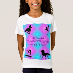 女の子の体操、馬、グリッターTシャツ Tシャツ