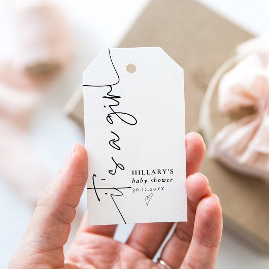 女の子の優雅なカリグラフィー ベビーシャワー ギフトタグ