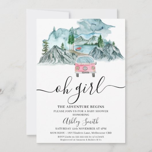 女の子の冒険が荒野を始める赤ちゃんシャワー 招待状 (正面)