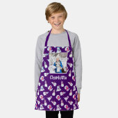 女の子の写真と名前クリスマス雪だるま紫 エプロン (着用した状態)