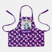 女の子の写真と名前クリスマス雪だるま紫 エプロン (正面)
