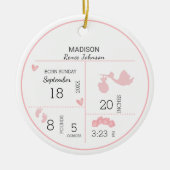 女の子の写真のパーソナライズされた誕生のお知らせ セラミックオーナメント (正面)