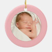 女の子の写真のパーソナライズされた誕生のお知らせ セラミックオーナメント (裏面)