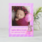 女の子の写真のベビー生まれたばかりのピンク 案内状 (スタンド正面)