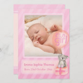 女の子の写真のベビー生まれたばかりの告知カードだ 案内状 (正面/裏面)