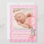 女の子の写真のベビー生まれたばかりの告知カードだ 案内状 (正面)