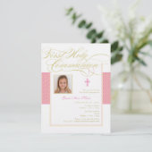 女の子の写真の最初聖餐の招待状-ピンク 招待状 (スタンド正面)