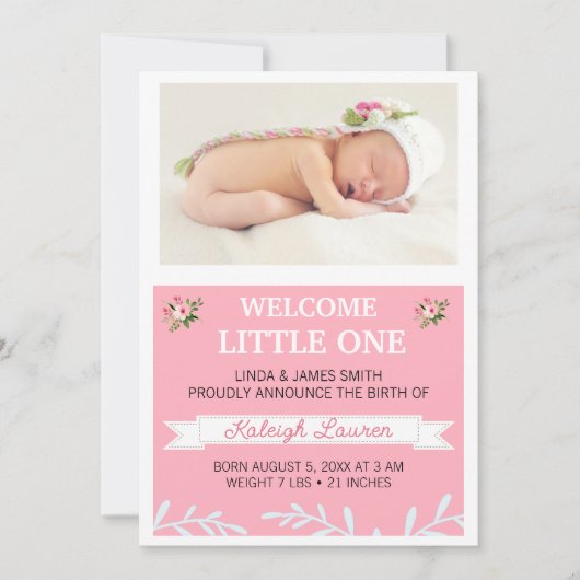 女の子の写真の誕生のお知らせ 招待状 (正面)