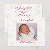 女の子の写真の誕生のお知らせ 案内ポストカード (正面/裏面)