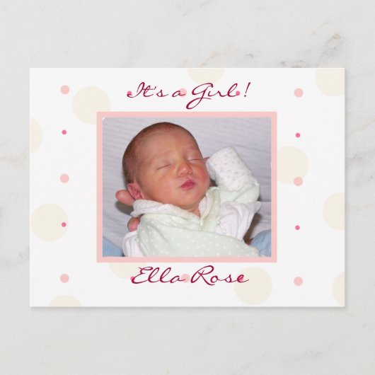 女の子の写真の誕生のお知らせ 案内ポストカード (正面)