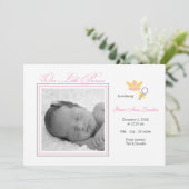 女の子の写真の誕生の発表-小さいプリンセス 案内状 (スタンド正面)