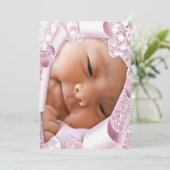 女の子の写真カスタムピンクグリッター赤ちゃんシャワー 招待状 (スタンド正面)
