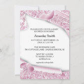 女の子の写真カスタムピンクグリッター赤ちゃんシャワー 招待状 (裏面)