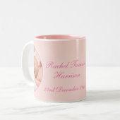 女の子の写真ベビー記念生まれたばかりのマグカップだ ツートーンマグカップ (正面左)