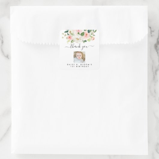 女の子の写真1st誕生日シール スクエアシール (バッグ)