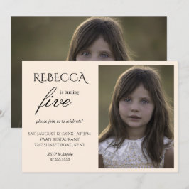 女の子の写真 アイボリー 誕生日パーティー招待状 招待状