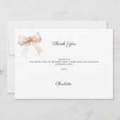 女の子の写真　クリーム ベージュの蝶結び クロス 確認 サンキューカード (裏面)