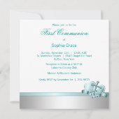 女の子の写真 ティールブルー 初領聖体 招待状 (裏面)