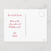 女の子の写真 ピンクと赤の花柄の ゴッドマザー への提案 シーズンポストカード (裏面)