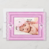 女の子の写真 ピンクの花柄 十字架 洗礼 誕生会 招待状 (裏面)