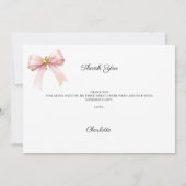 女の子の写真 ピンクの蝶結び 十字架 確認 サンキューカード (裏面)