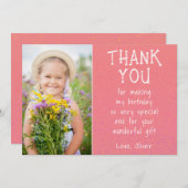 女の子の写真 ピンク キッズの誕生日 サンキューカード (正面/裏面)