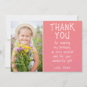 女の子の写真 ピンク 子どもの誕生日 サンキューカード (正面)