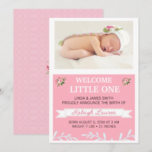 女の子の写真 出生発表 招待状 (正面/裏面)