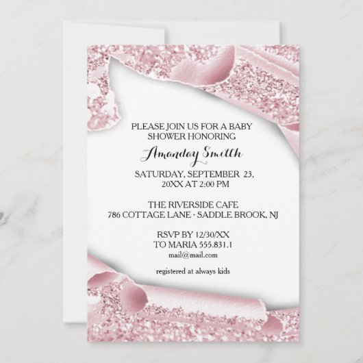 女の子の写真SweetGlitter赤ちゃんシャワー3D 招待状 (裏面)